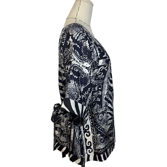 YASB‎ Multicolor Abstract 100% Silk 3/4 Sleeve Tie Back Blouse Top Size Small - Picture 4 of 8